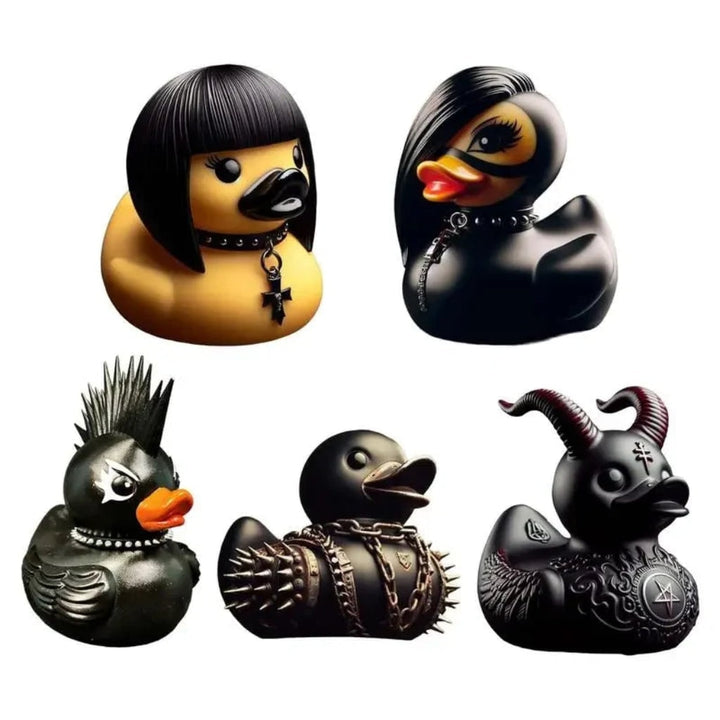 Halloween griezelig rubber eendje squishy eend goth punk decoratie met studkraag en kettingen