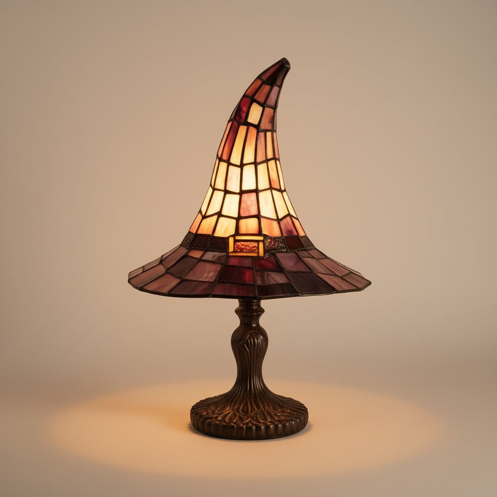 Halloween heksenhoed tafellamp met glas-in-loodkap
