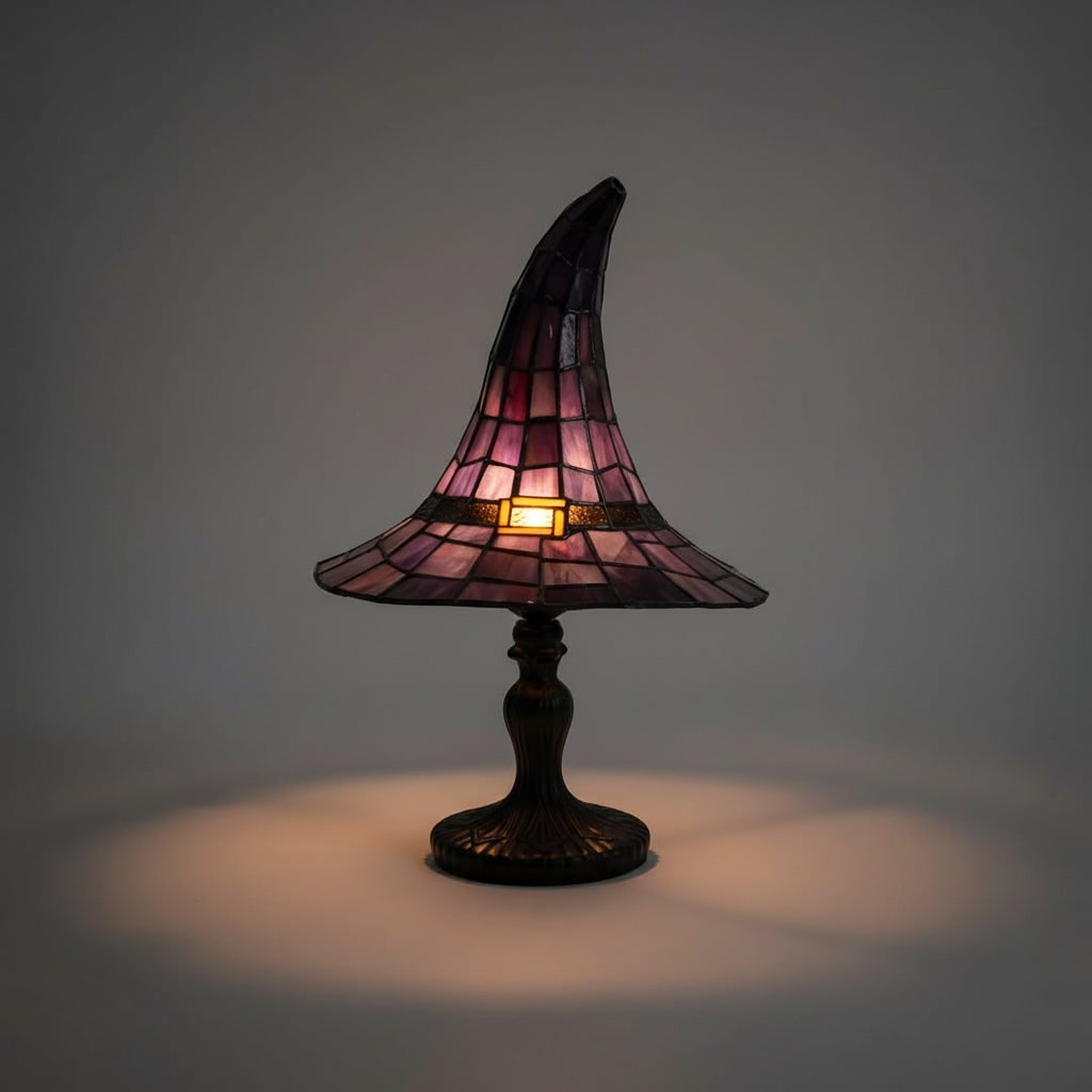Halloween heksenhoed tafellamp met glas-in-loodkap