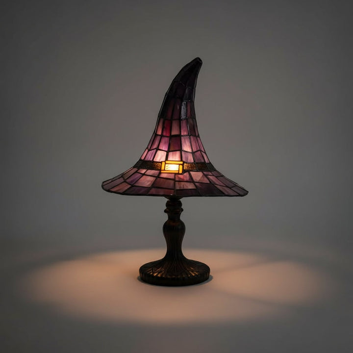 Halloween heksenhoed tafellamp met glas-in-loodkap