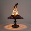 Halloween heksenhoed art-glass tafellamp met glas-in-loodkap en bronzen voet