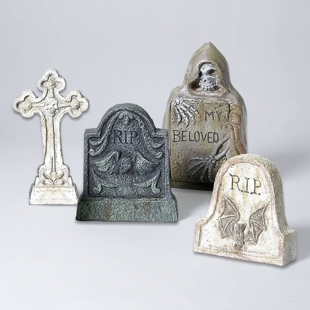 Halloween grafstenen en kerkhofdecoratie hars 4-delige set voor feest en tafeldisplay