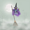 Halloween heksendecoratie opblaasbaar met gloeiende ogen en vliegende bezemsteel als tuindecoratie buiten