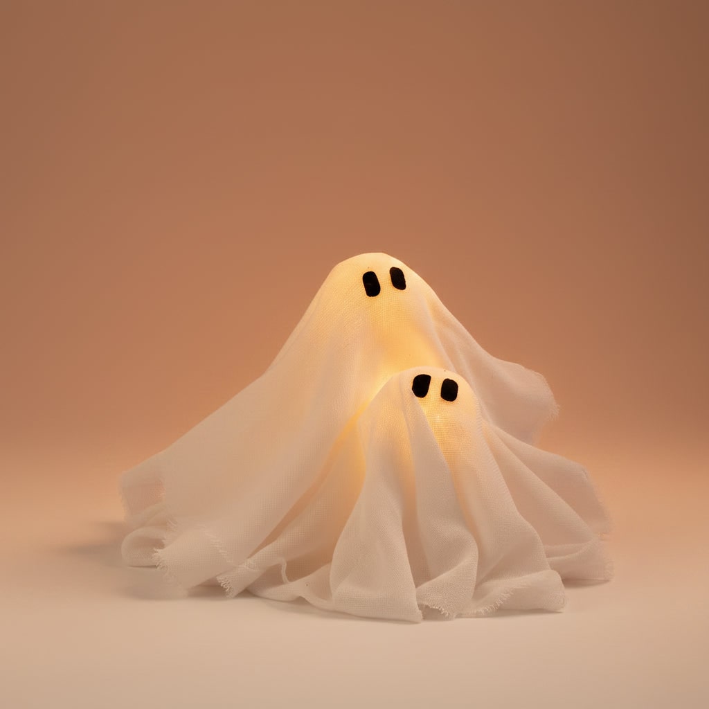 Halloweenkrans deurdecoratie met led-spookjes en gaasstof voor voordeur- en feestdecoratie
