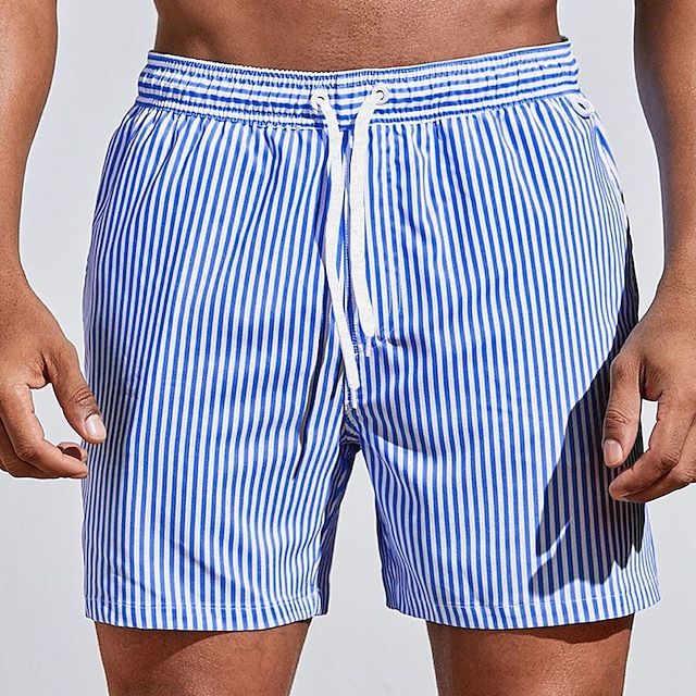 Gestreepte zwemshort voor heren met trekkoord in de taille