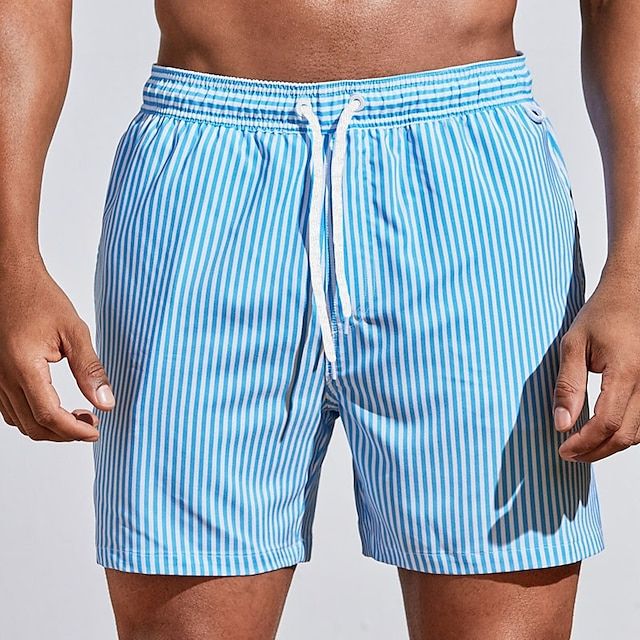 Gestreepte zwemshort voor heren met trekkoord in de taille