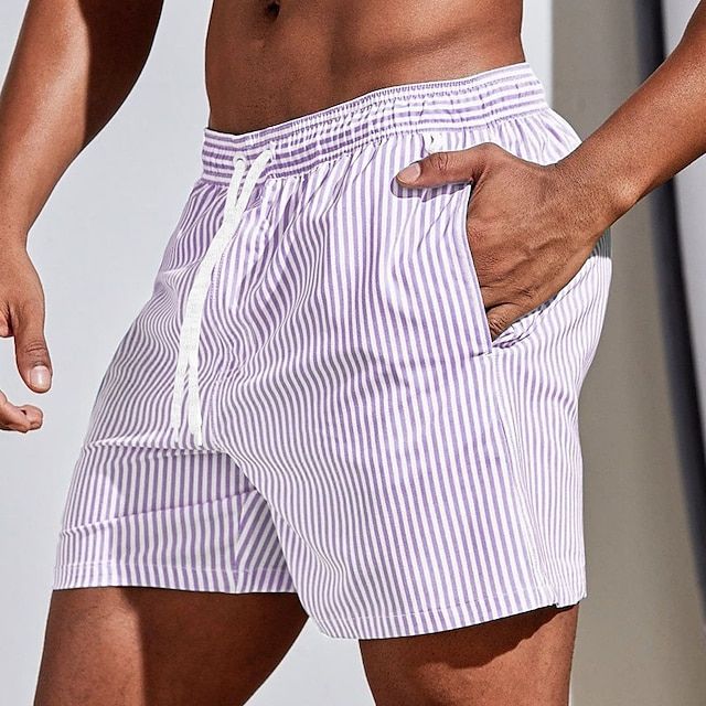 Gestreepte zwemshort voor heren met trekkoord in de taille