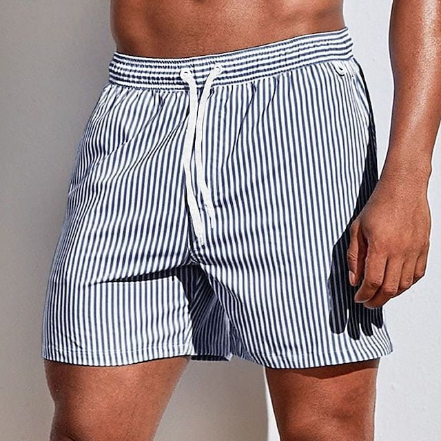Heren gestreepte zwemshorts met trekkoord in de taille