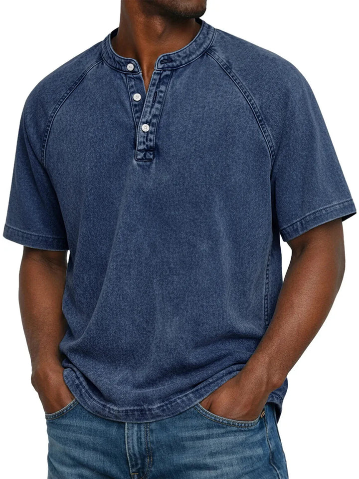 Casual T-shirt met korte mouwen voor heren met raglanmouwen in gewassen henley-stijl