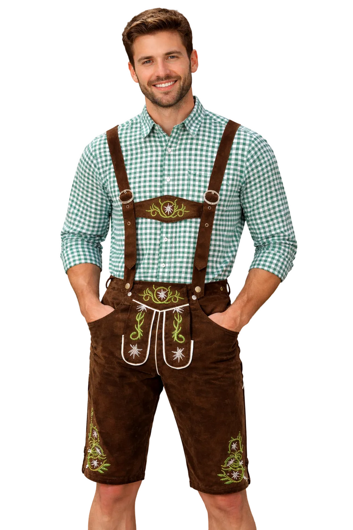 Traditionele lederhosen voor heren met bretels, kniehoogte