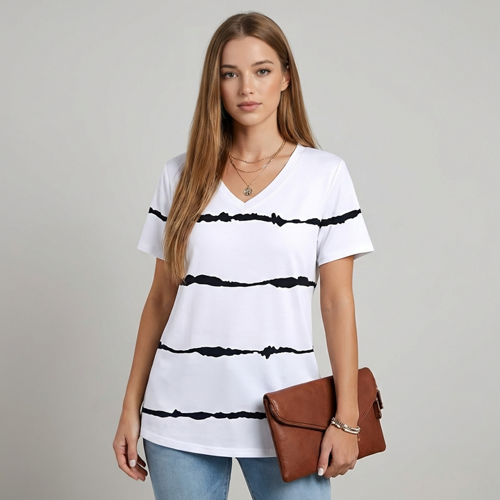 Vrouwen V-Hals Korte Mouwen Top