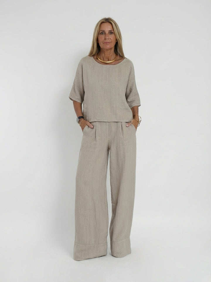 Luchtig Tweedelig Damesset Met Wijde Broek