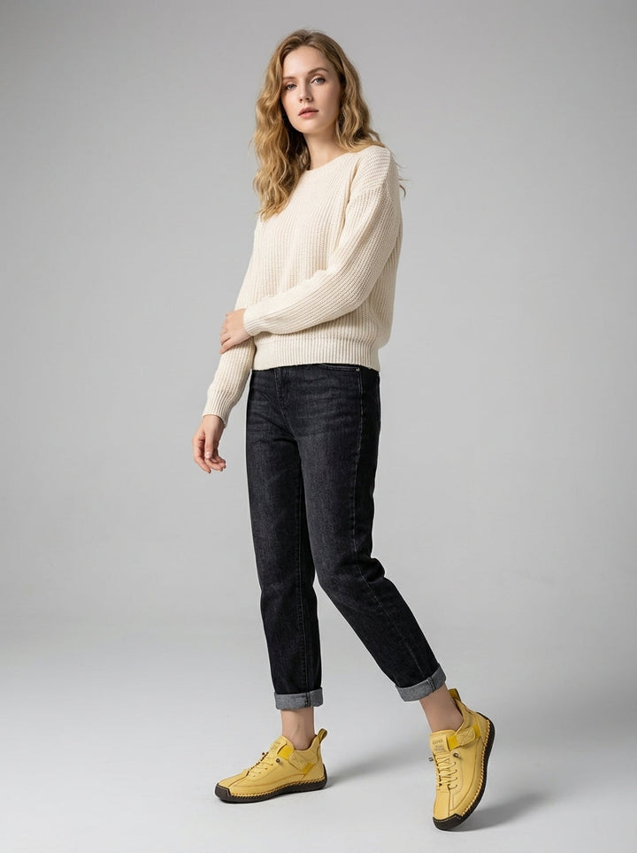 Comfortabele Lichtgewicht en Ademend Leren Sneakers voor Dames