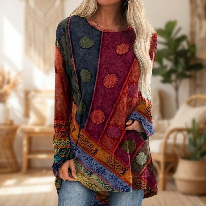 Tuniek met lange mouwen en patchworkpatroon voor dames