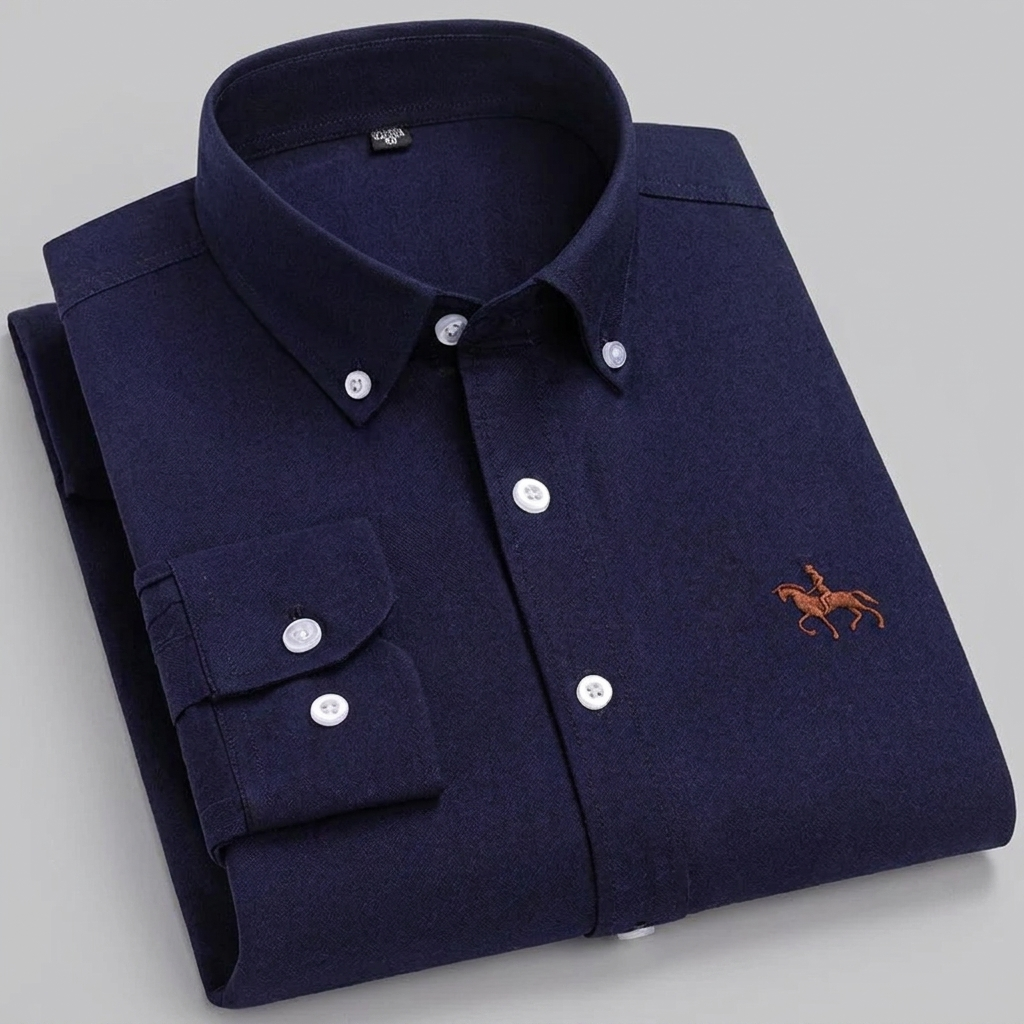 100% Katoenen Oxford Overhemd met Geborduurd Paarddesign