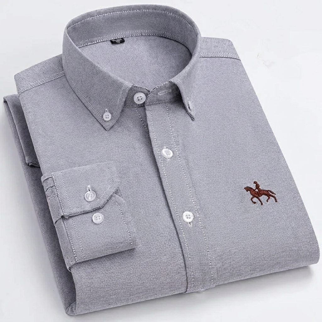 100% Katoenen Oxford Overhemd met Geborduurd Paarddesign