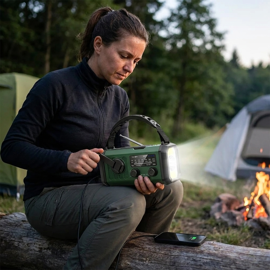 10000 mAh Noodradio met Zonne-energie, Handdynamo, AM/FM & SOS-alarm