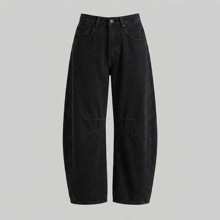 Denimjeans met hoge taille en wijde pijpen