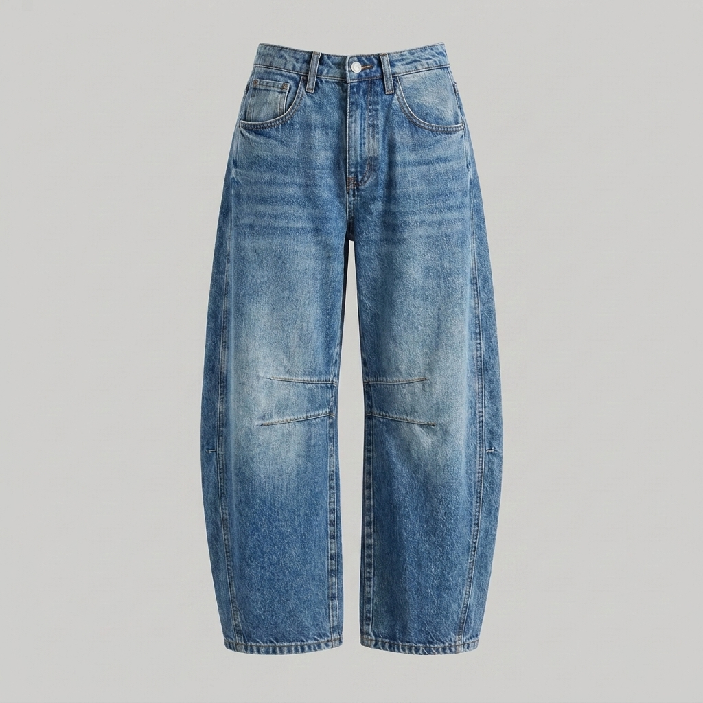 Denimjeans met hoge taille en wijde pijpen