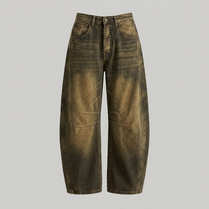 Denimjeans met hoge taille en wijde pijpen