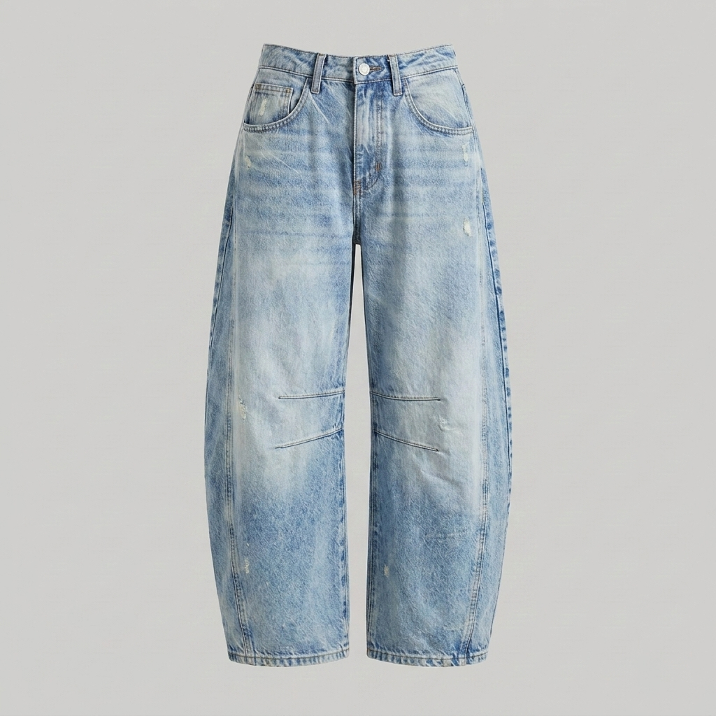Denimjeans met hoge taille en wijde pijpen