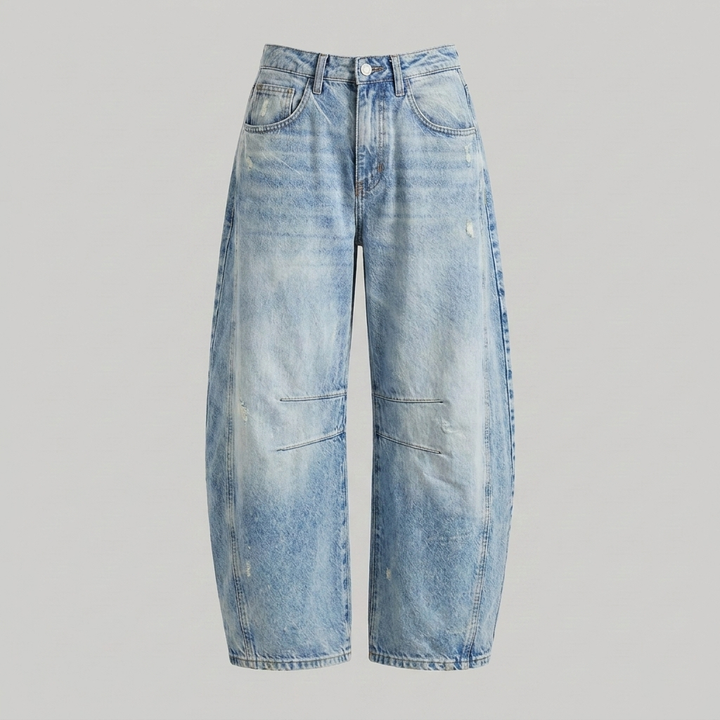 Denimjeans met hoge taille en wijde pijpen