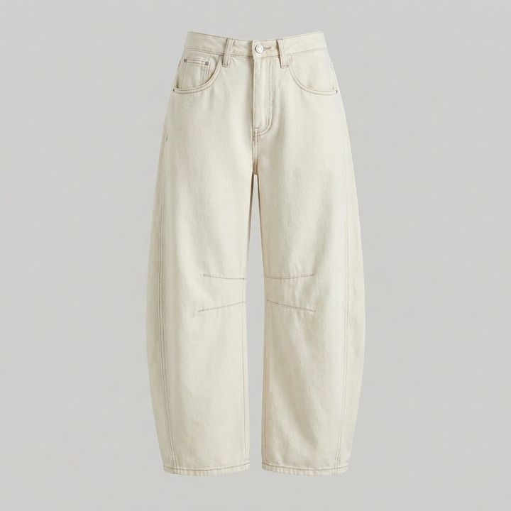 Denimjeans met hoge taille en wijde pijpen