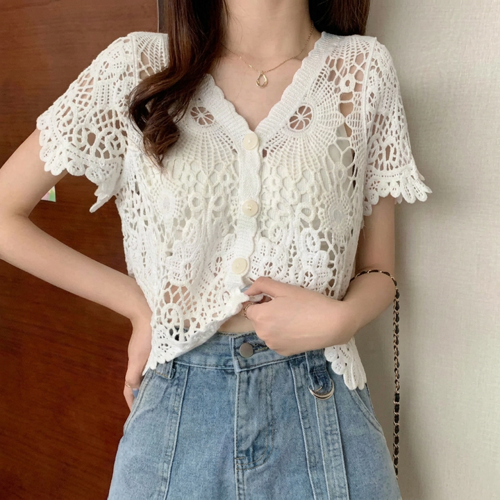 Kanten Blouse met Opengewerkt Detail
