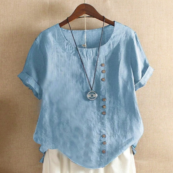 Dames Top met Korte Mouwen en Elegante Knoopdetails