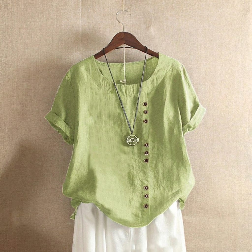 Dames Top met Korte Mouwen en Elegante Knoopdetails