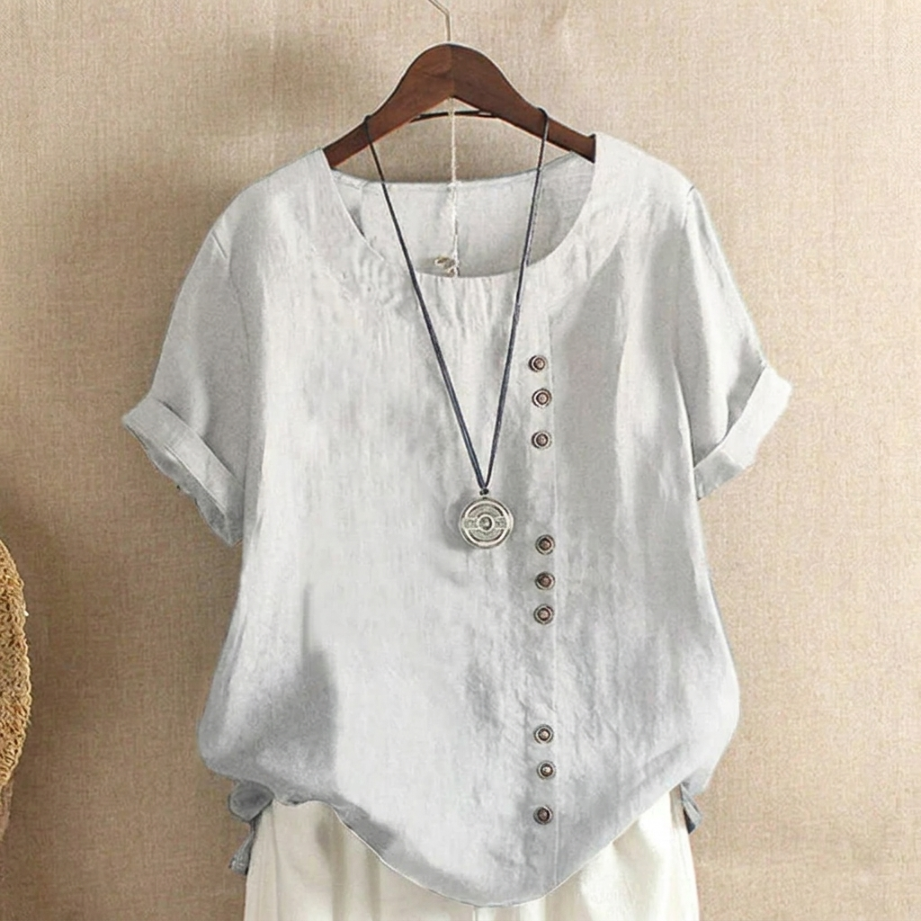 Dames Top met Korte Mouwen en Elegante Knoopdetails