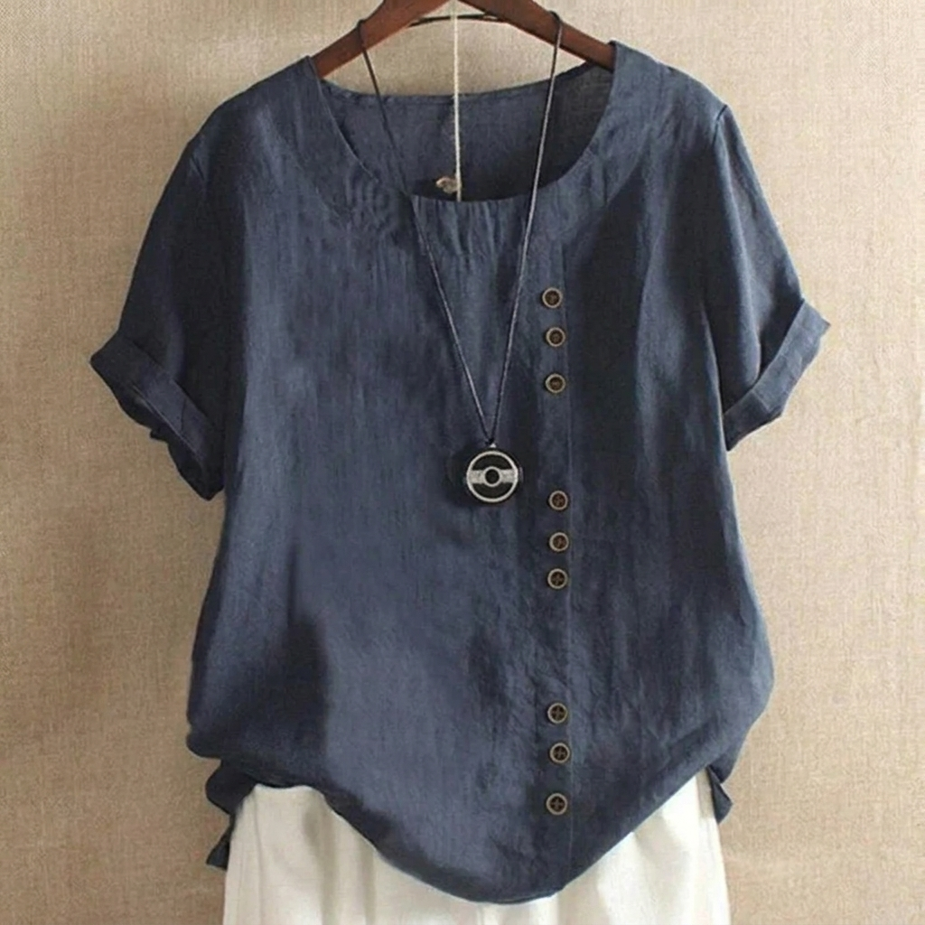 Dames Top met Korte Mouwen en Elegante Knoopdetails