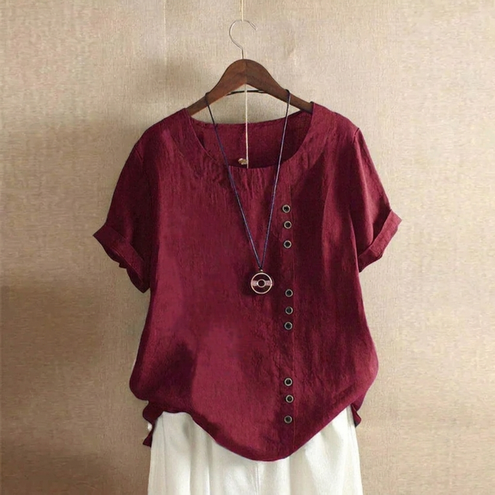 Dames Top met Korte Mouwen en Elegante Knoopdetails