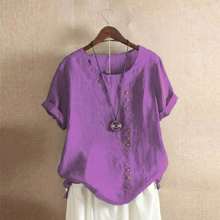 Dames Top met Korte Mouwen en Elegante Knoopdetails