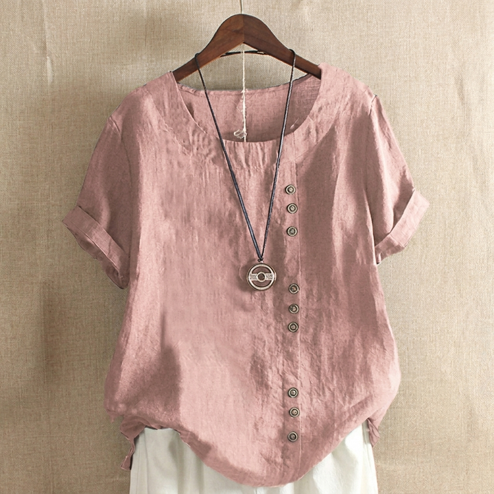 Dames Top met Korte Mouwen en Elegante Knoopdetails