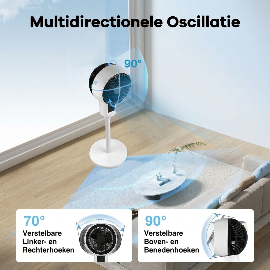Verstelbare staande ventilator met 3D-oscillatie