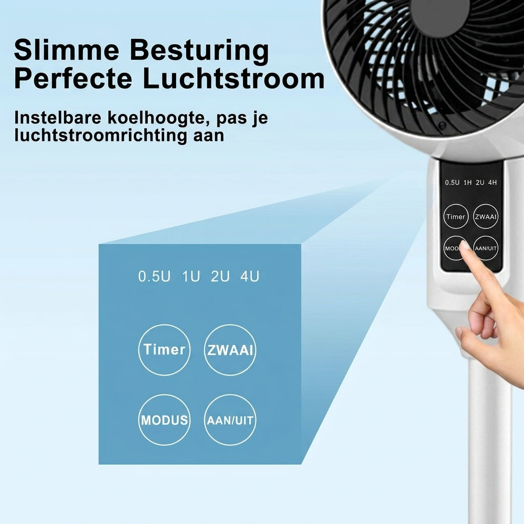 Verstelbare staande ventilator met 3D-oscillatie