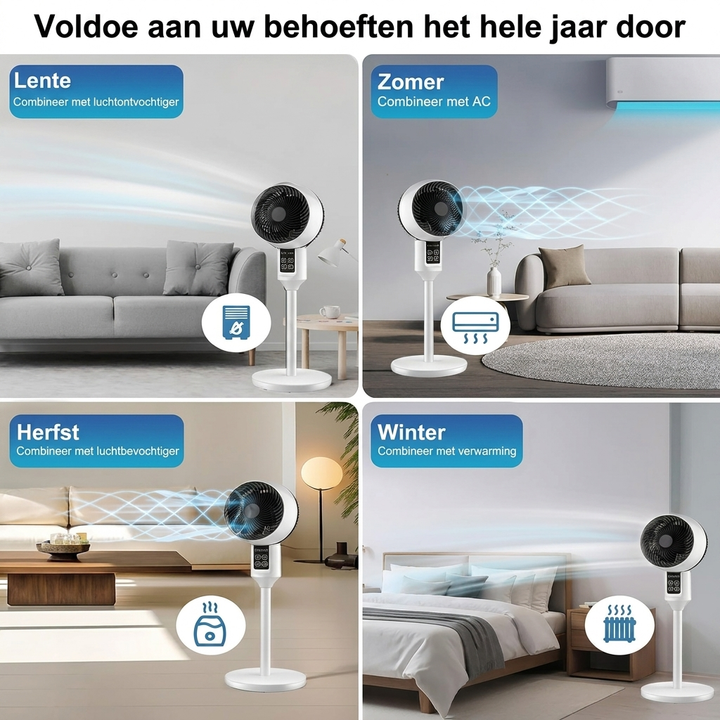 Verstelbare staande ventilator met 3D-oscillatie