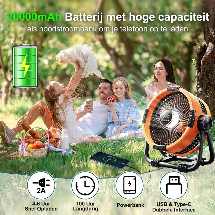 Campingventilator met 20.000 mAh