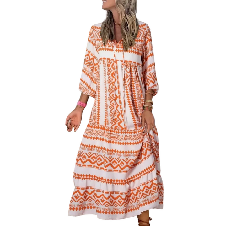 Vintage Bohemien Maxi-Jurk V-hals Korte Mouwen
