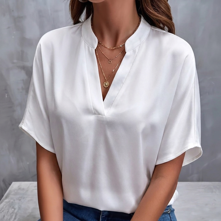 Dames Casual Blouse met V-Hals en Luchtige Chiffon Stof