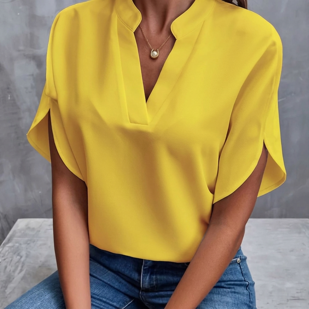 Dames Casual Blouse met V-Hals en Luchtige Chiffon Stof
