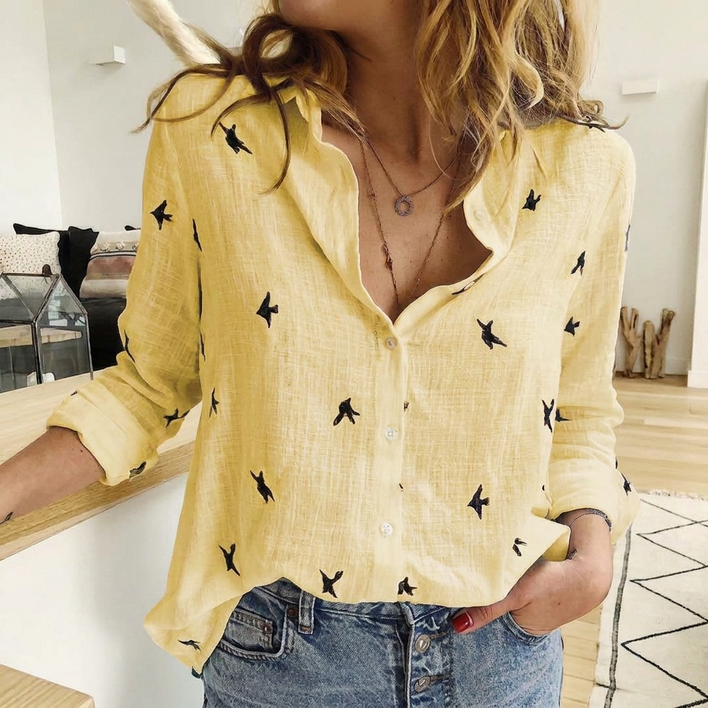 Dames Effen Blouse met Klassieke Kraag en Comfortabele Pasvorm