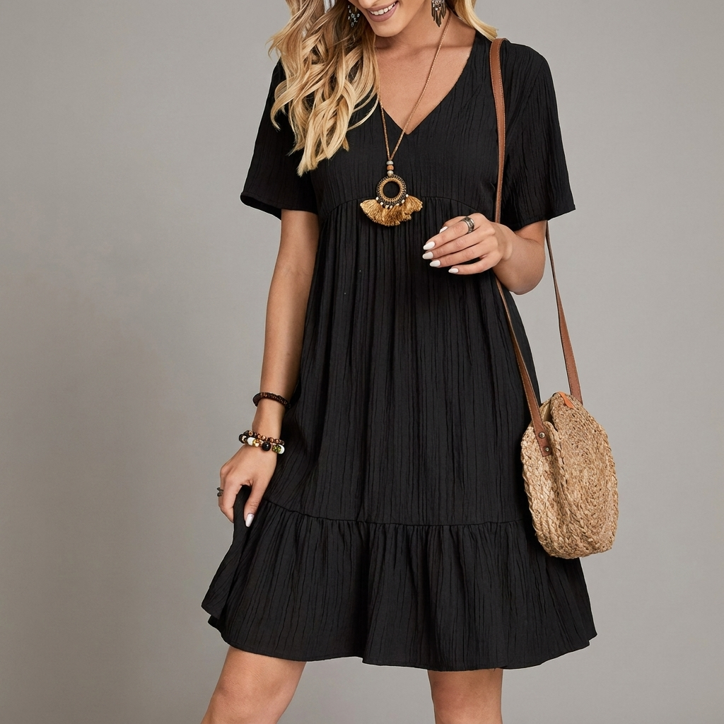Dames Casual Zomerjurk met Korte Mouwen en Losse Pasvorm