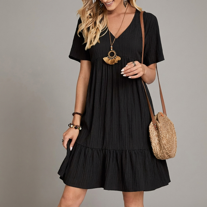 Dames Casual Zomerjurk met Korte Mouwen en Losse Pasvorm