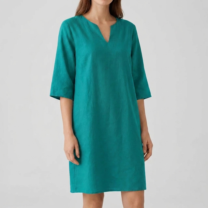 Vintage midi-jurk voor dames met korte mouwen