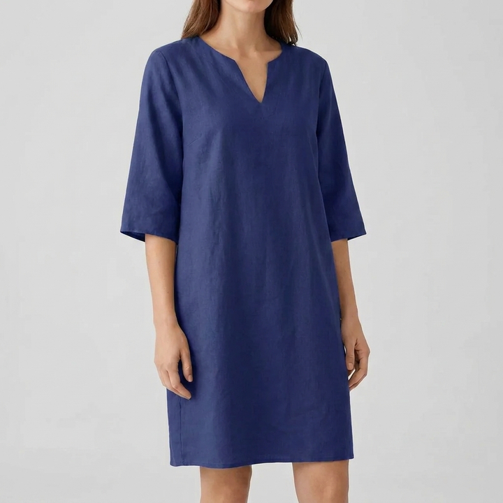 Vintage midi-jurk voor dames met korte mouwen