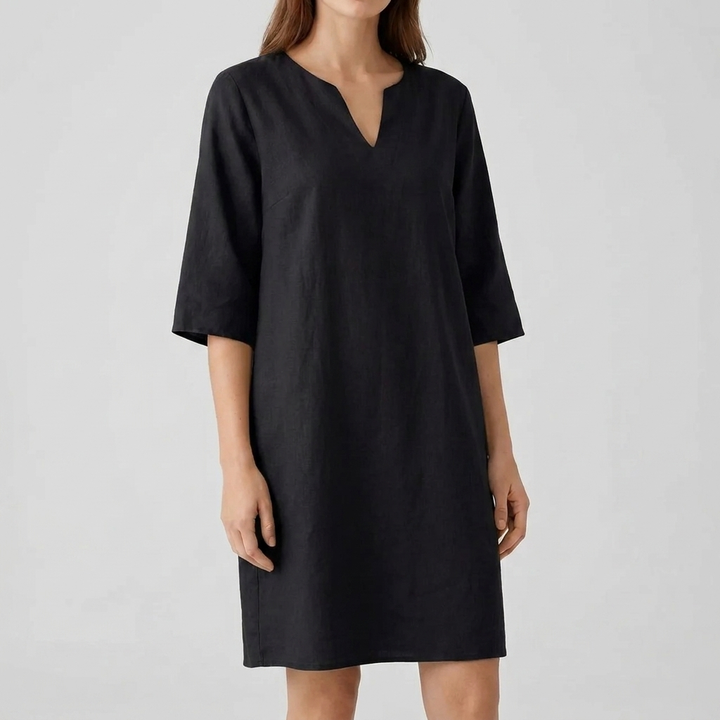 Vintage midi-jurk voor dames met korte mouwen