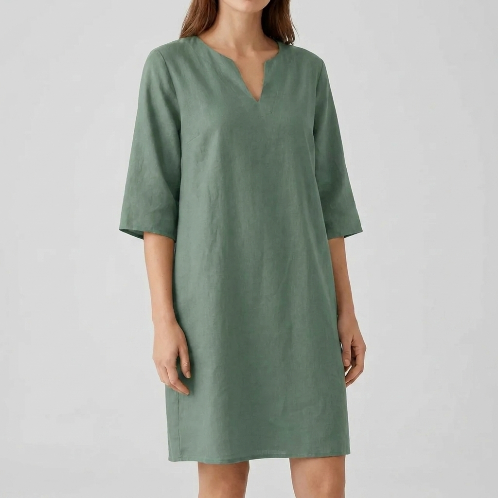 Vintage midi-jurk voor dames met korte mouwen