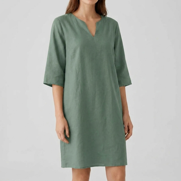 Vintage midi-jurk voor dames met korte mouwen